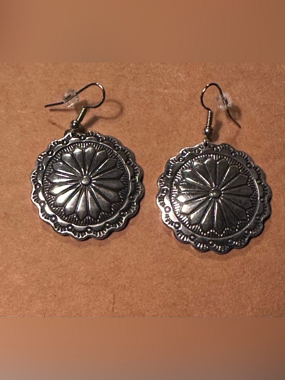 Native American Nickel Silver concho style Drop Earrings - Women Jewelry